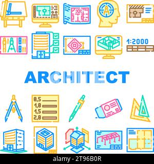 Zeichensymbole für architektonischen Zeichner legen den Vektor fest Stock Vektor