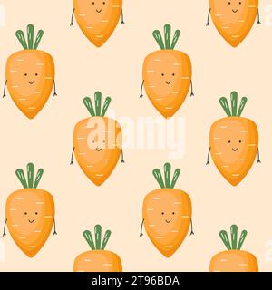 Vektor nahtlose Muster mit niedlichen Cartoon lustigen Karotten. Kinder Gesunde Ernährung Konzept. Babygemüse Stock Vektor