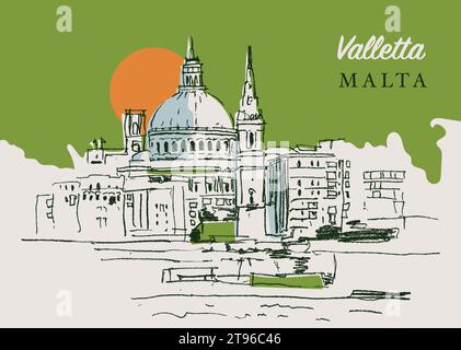 Vektor Hand gezeichnete Skizze Illustration der Kuppel von St. Paul's Cathedral in Valletta, der Hauptstadt Maltas. Stock Vektor