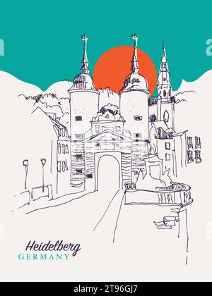 Vektor-handgezeichnete Skizze Illustration der Karl-Theodor-Bogenbrücke in Heidelberg, die den Neckar überquert Stock Vektor