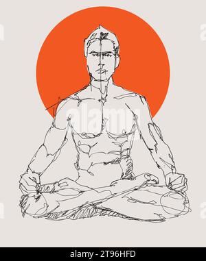 Vektor freie Hand Zeichnung Illustration eines Mannes sitzend und praktizierend Meditation, Yoga Stock Vektor