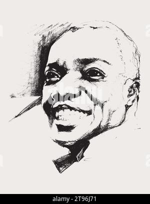 Vektor-freie Hand Zeichnung Illustration von Louis Armstrong, dem legendären amerikanischen Jazz trompeter und Sänger. Stock Vektor