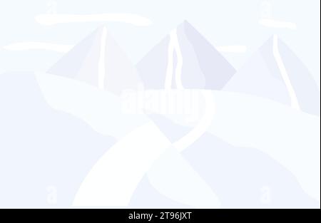 Illustration der Landschaft der Winterberge. Hellblauer einfacher Hintergrund für Tourismus. Stock Vektor