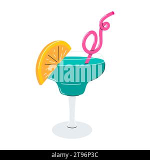 Cocktail mit einer Scheibe Orange und einem Strohhalm. Ein Glas mit einem kalten Getränk. Ein erfrischendes Sommergetränk. Ein dekoratives Element im flachen Stil. Vektorillust Stock Vektor