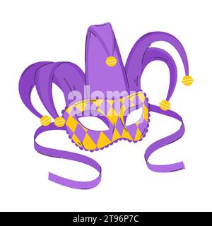 Venezianische Gesichtsmaske für eine Party. Ein Element eines Karnevalskostüms. Das Symbol des brasilianischen, venezianischen Karnevals, Mardi Gras. Fleur de LIS. Flaches Dekor Stock Vektor