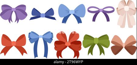 Bezaubernde Handgezeichnete Flache Bänder. Bowknots sind perfekt zum Dekorieren. Stock Vektor