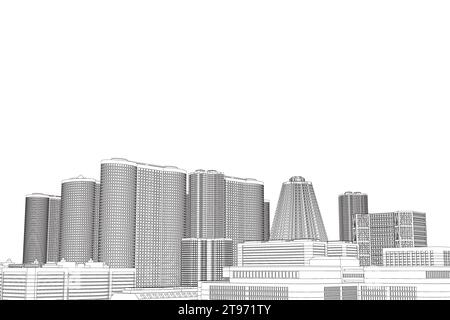 Skyline der Stadtgebäude mit großstädtischer Umrisse. Stadt Skyline Art Vektor Illustration. Abstrakte moderne Stadtlandschaft zeichnender Hintergrund, Archit Stock Vektor