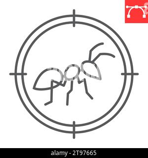 Ameisenziellinie Symbol, Schädlingsbekämpfung und töten Insekten, Ameise im Fadenkreuz Vektor Symbol, Vektorgrafiken, bearbeitbare Kontur Umrisszeichen, eps 10. Stock Vektor