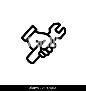 Symbol Schraubenschlüssel in der Hand. Umrisse Schraubenschlüssel in der Hand vektor Symbol für Web Design auf weißem Hintergrund Stock Vektor