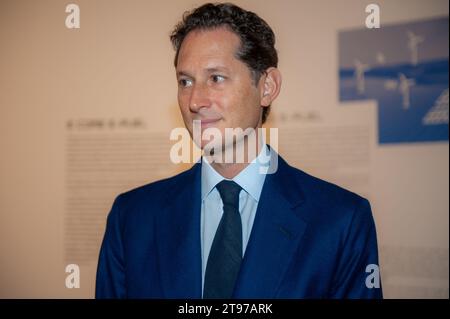 Turin (Italien) 23/2023 John Elkann, Vorsitzender der Stellantis, anlässlich der Präsentation der Ausstellung „Drive Different“ im Museum Auto Stockfoto