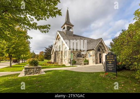 Little Stone Congregational Church auf der Cadotte Avenue Mackinac Island, Michigan, USA Stockfoto