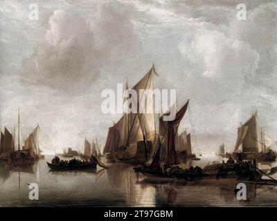 Eine staatliche Yacht und ein anderes Schiff in ruhigem Wasser um 1660 von Jan Van de Cappelle Stockfoto