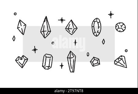 Kritzeln Sie handgezeichnete Diamanten, streichen Sie Edelsteine auf weißem Hintergrund. Vektorschmuck Steine Stock Vektor