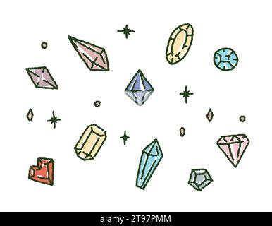 Diamanten in Farbe, handgezeichnet, Linie Edelsteine auf transparentem Hintergrund. Vektorschmuck Steine Stock Vektor