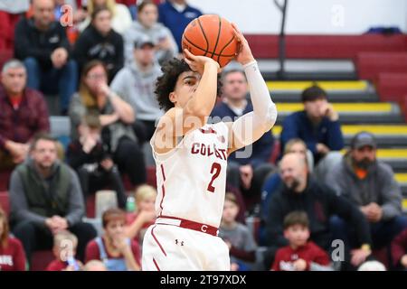 22. November 2023: Colgate Raiders Garde Braeden Smith (2) schießt den Ball gegen die Harvard Crimson während der zweiten Halbzeit am 22. November 2023 am Cotterell Court in Hamilton, NY. Rich Barnes/CSM Stockfoto