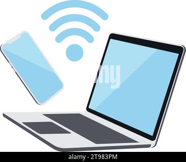 Poster für drahtlose Geräte mit Symbol für Laptop, Smartphone und wlan-Internetverbindung. Vektorabbildung Stock Vektor