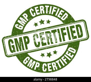 gmp-zertifizierter Stempel. gmp-zertifiziertes Schild. Rundes Grunge-Etikett Stock Vektor