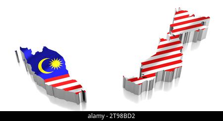 Malaysia - Ländergrenzen und Flagge - 3D-Illustration Stockfoto