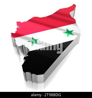 Syrien – Landesgrenzen und Flagge – 3D-Illustration Stockfoto