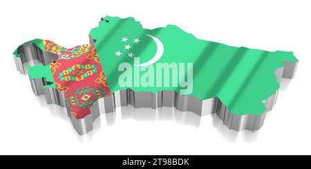Turkmenistan - Landesgrenzen und Flagge - 3D-Illustration Stockfoto