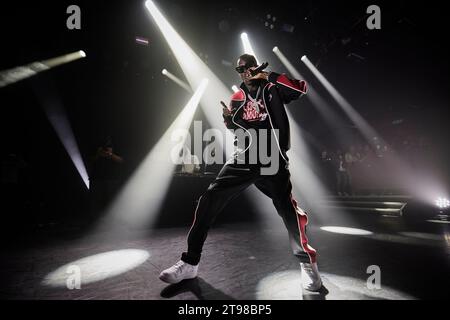 London, England, 22. November 2023. Unknown T (Daniel Richie Lena), britischer Rapper, spielt einen Auftritt in Koko, London. Stockfoto