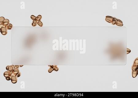 Glasmorphismus-Banner mit goldenen Formen, weißem Präsentationshintergrund Stockfoto