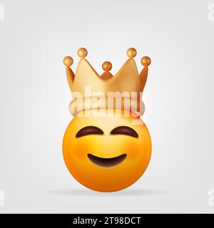 3D-süßes Emoji-Gesicht mit goldener Krone Stock Vektor