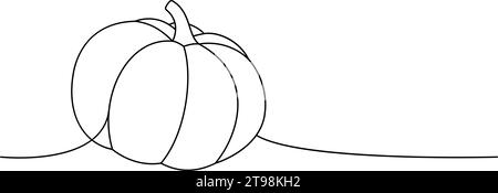 Kürbis, Herbstgemüse, einzeilige Dauerzeichnung. Halloween Kürbis durchgehende einzeilige Illustration. Vektor minimalistische lineare Illustration. Stock Vektor