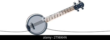 Amerikanisches Banjo, Saitengitarre, einzeilige durchgehende Zeichnung. Musikinstrumente durchgehende einzeilige Darstellung. Lineare Vektordarstellung Stock Vektor