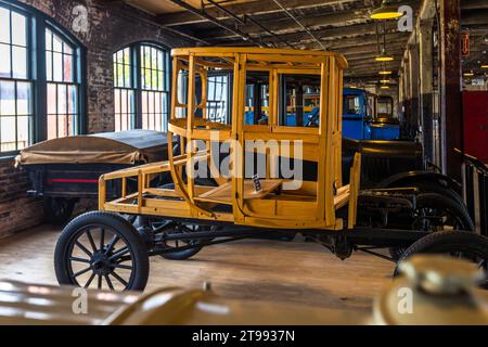 Ford Piquette Plant, Detroit, Usa. Im Werk Piquette Avenue werden die ersten Ford Model T-Fahrzeuge auf einer Montagelinie produziert. Es ist das älteste eigens errichtete, öffentlich zugängliche Fabrikgebäude Stockfoto