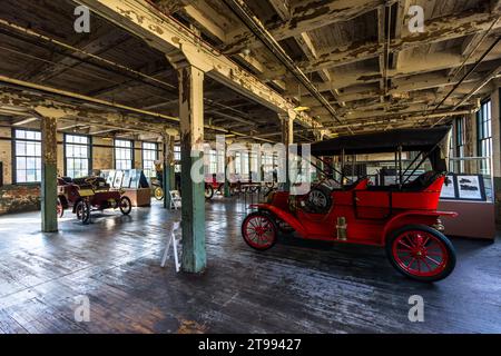 Ford Piquette Plant, Detroit, Usa. Im Werk Piquette Avenue werden die ersten Ford Model T-Fahrzeuge auf einer Montagelinie produziert. Es ist das älteste eigens errichtete, öffentlich zugängliche Fabrikgebäude Stockfoto