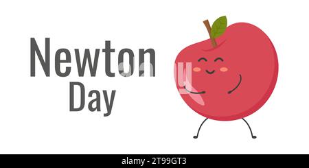 Happy Newtons Day festlicher Hintergrund mit Apfel. Niedlicher Cartoon-Apfel. Lustige Vektor-Illustration. Stock Vektor