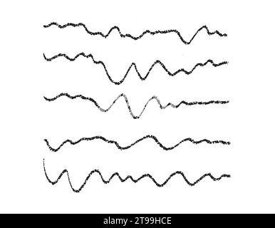 Satz von Wellenlinien, die mit Bleistift gezeichnet wurden. Handgezeichnete Grunge-Striche. Vektorabbildung Stock Vektor