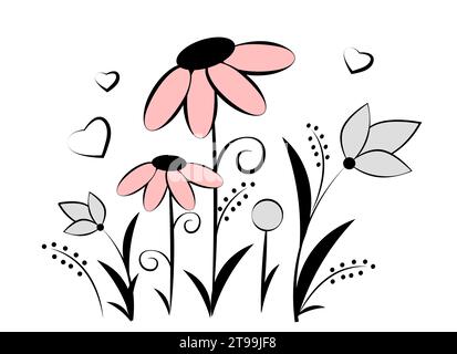 Blumen im Doodle-Stil auf weißem Hintergrund Stock Vektor