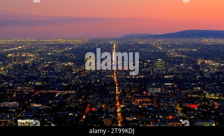 Wunderbarer Blick über die pulsierende Stadt Los Angeles bei Nacht Stockfoto