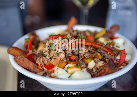 Schüssel mit italienischem Poutine Stockfoto