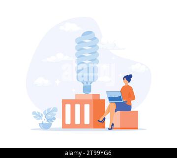 Nachhaltigkeit, Zeichen reduzieren den Energieverbrauch zu Hause, trennen Sie Geräte und verwenden Sie energiesparende Glühbirnen, flache Vektoren, moderne Illustration Stock Vektor