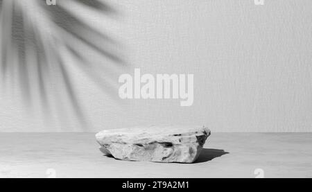 Steinpodium für Präsentationsprodukte. Hintergrund für das Branding kosmetischer Produkte. Podium aus weißem Stein minimales Produktdisplay Sockel Stein kosmetisch oder schön Stockfoto