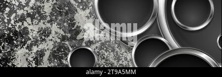High-Tech-Grunge-Hintergrund mit silbernen metallischen Kreisen. Vektorbanner-Design Stock Vektor