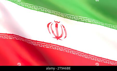 3D-Rendering – die iranische Flagge entwickelt sich im Wind. Stockfoto