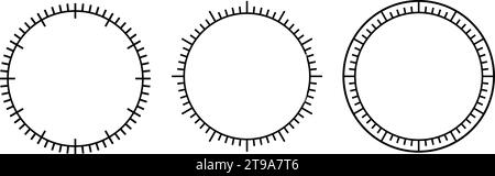Leeres mechanisches Zifferblatt unterteilt in Sekunden und Minuten. Rundmeterskala. Zifferblatt anzeigen. Timer-Vorlage. Einfaches Zifferblatt. Vektorabbildung ein Stock Vektor