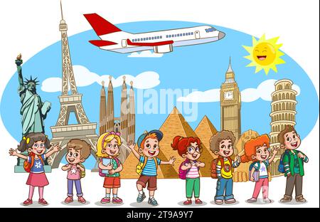 Vektor-Illustration von Welttournee und Kindern Stock Vektor