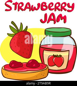 Erdbeeren, Erdbeermarmelade und ein Sandwich-Cartoon-Vektor Stock Vektor