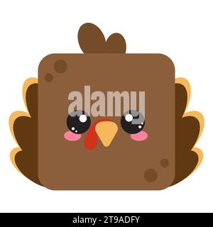 Hübsches, quadratisches putengesicht. Zeichentrickkopf der Tierfigur. Minimales, einfaches Design. Vektor-Vogel-Illustration Stock Vektor