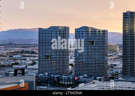Las Vegas, Nevada Panorama Towers bei Nacht Stockfoto