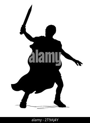 Römischer General und Imperator Gaius Julius Cäsar. Krieger-Silhouettenzeichnung. Stockfoto