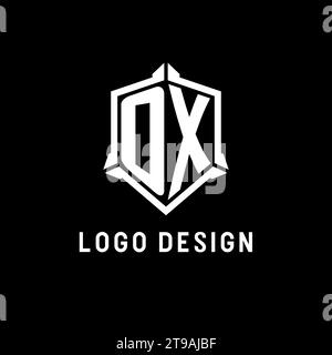 OX-Logo-Initiale mit Vektorgrafik im Schilddesign Stock Vektor