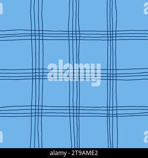 Gingham-Karo-Vektormuster Mit Kritzeleien. Vertikale und horizontale, von Hand gezeichnete, kreuzende Streifen. Geometrischer Hintergrund mit Schachzug. Cottagecore Stock Vektor
