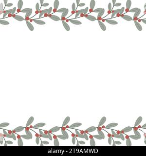 Zweige, Blätter und Beeren in wunderschöner Weihnachtskomposition. Nahtlose horizontale Schnur, Band. Weihnachtsdesign für Einladung, Banner, Begrüßung c Stock Vektor