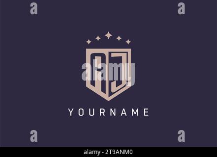 AJ Initial Shield Logo Icon geometrisches Design inspiriert Stock Vektor